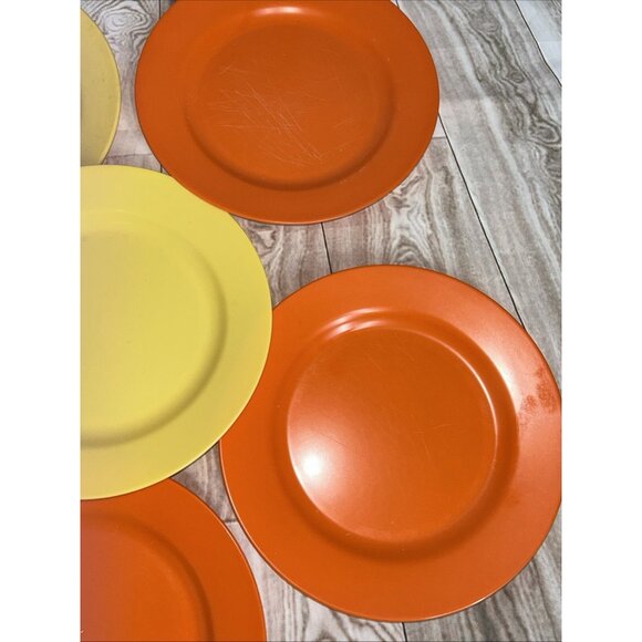 VTG RARE Lot Of 6 Plates Beetleware Melamine Yellow Gold and Orange - Picture 6 of 9